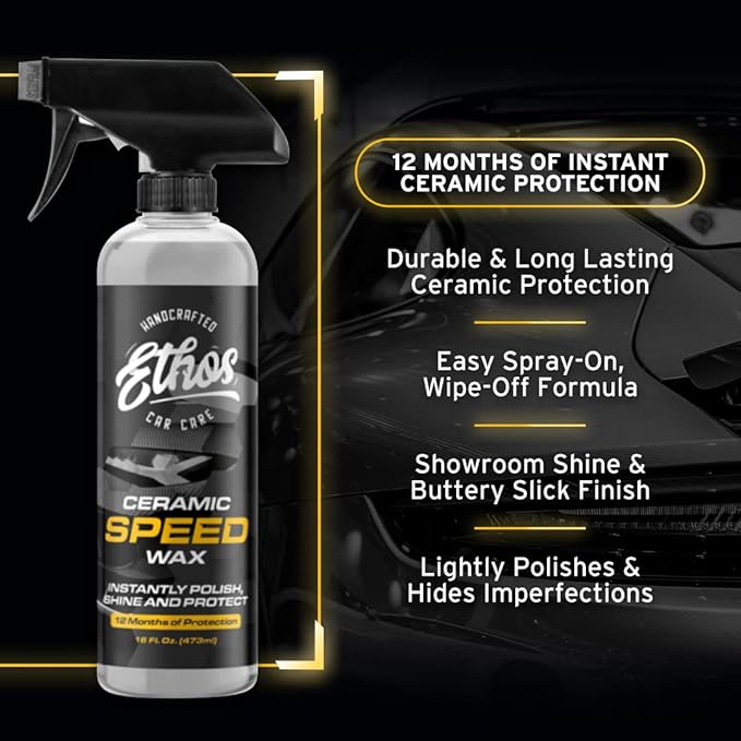 Ethos Ceramic Speed Wax - Ceramic Coating for Cars - Ceramic Coating Car Wax Spray - Ceramic Car Wax Polish Hydrophobic Top Coat Polish Formulated with Reactive Sio2 Copolymers