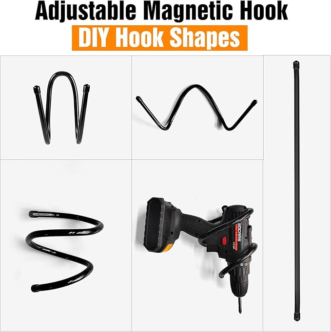 Strong Magnetic Hooks,Heavy Duty Storage Straps Tool Organizer for Extension Cords, Hoses, Cables, Ropes, Drills,Wall Mount for RV and Garage (2 PCS 50 Pounds) (Storage Hook)
