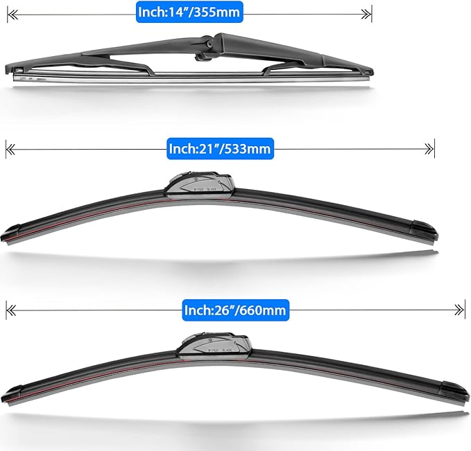 Windshield Wiper Blades Replacement for Dodge Durango 2004 2005 2006 2007 2008 2009 Original Factory Quality Front Rear Wipers Blade Set for My Car - 26" 21" 14" (Pack of 3)