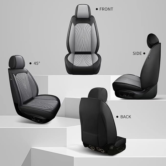 Front Seat Covers Fit for Toyota Camry 2012-2025 Faux Leather Automotive Seat Covers Breathable Waterproof Seat Cushions Compatible with Airbag (2 Seats,Black & Gray)