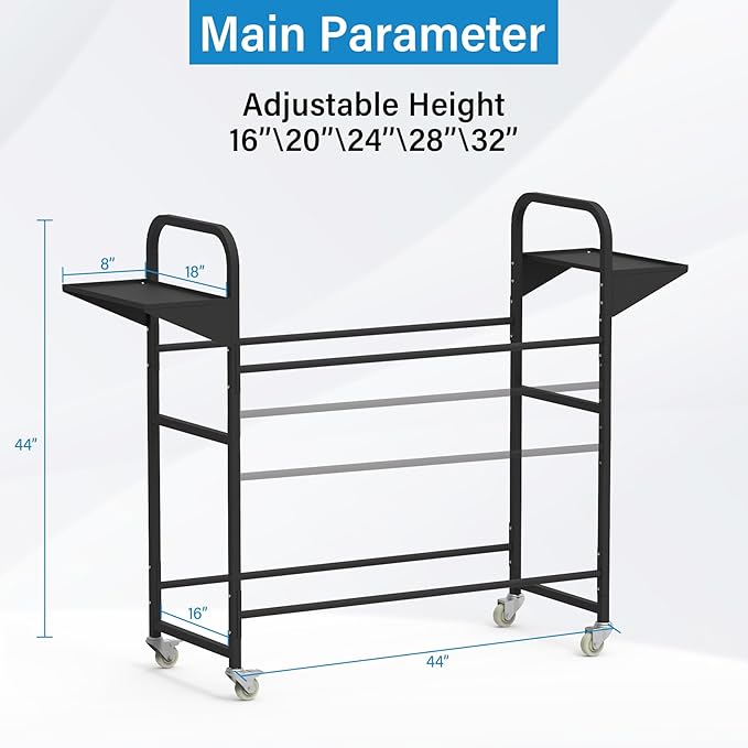 Tire Storage Rack 44" x 44" x 18" w/Anti-dust Cover, Rolling Tire Rack Adjustable, Tire Rack for Garage Black w/4 Swivel Casters & 2 Storage Shelf for Garage Storage