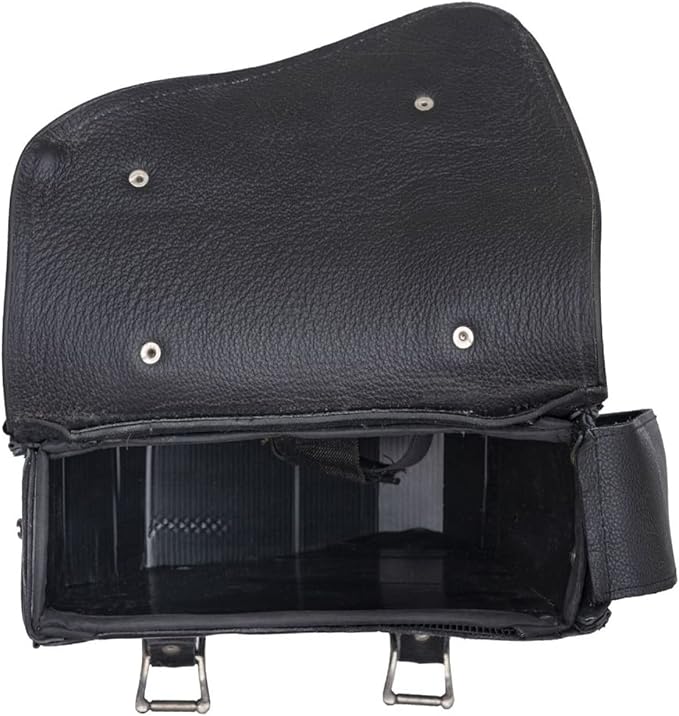GARGOYLE BELLS Premium Naked Leather Swing Arm Bag For Motorcycle Left Side Solo Bags Saddle Bags For Softails Choppers (Style-1, Black)