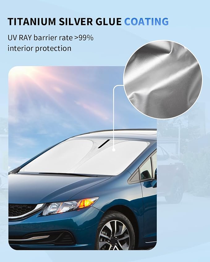 Custom Fit for Civic Car Windshield Sunshade for Honda Civic 9 Generation 2012-2015 Foldable Front Window Sun Shades Shield Cover Sun Visor Protector 240T Reflective Fabric Car Accessories