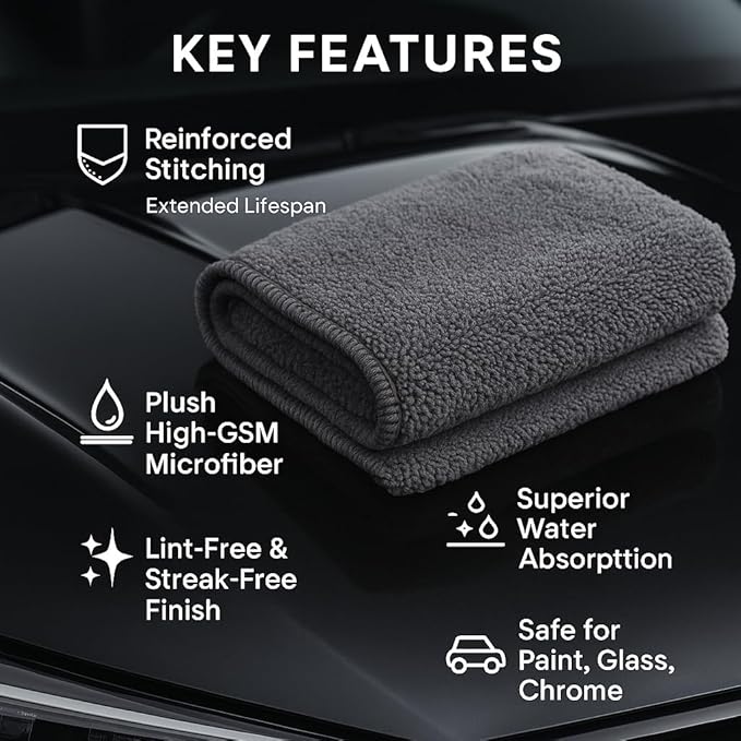 3 Pack Reusable Pak Details Micro Fiber Towels Car Detailing | 16x16 Ultra-Absorbent & Dual-Sided Car Microfiber Towel for Polishing, Wax Removal & Buffing | Lint & Streak-Free | Auto Cleaning Cloths