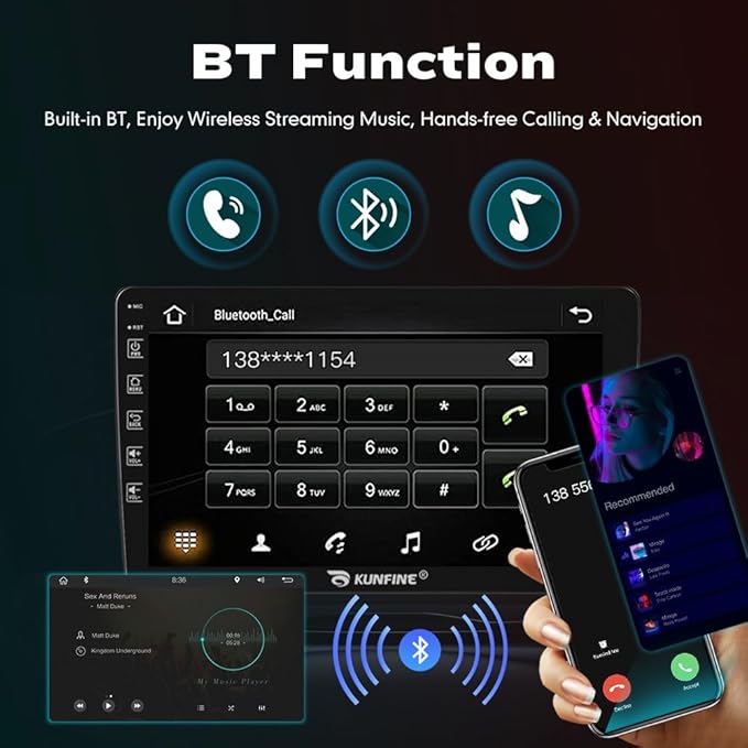 Kunfine Car CarPlay Android Auto Navigation Stereo GPS Radio Reverse Camera Display 9" IPS Touchscreen Headunit Tablet Pad Media Player For Peugeot 301 13-22 if Applicable Octa Core 3G+32G Matte Black