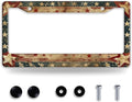 Retro American Flag License Plate Frame USA Flag Patriotic License Plate Holder Funny Stainless Steel Accessories Cars Decor with 2 Holes and Screws Fits Standard Us Ca Vehicles 12.2 X 6 Inch