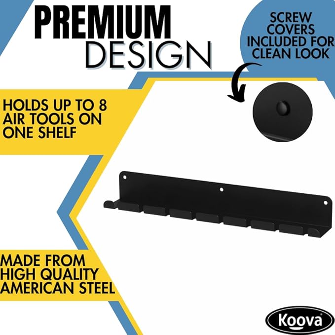 Koova Wall Mount Air Tool Holder - Made in USA - Includes Hardware for Efficient Garage & Tool Storage
