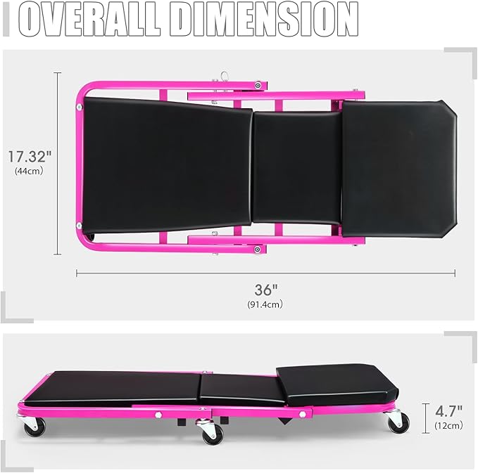 DNA MOTORING 36 Inches 2 IN 1 Rolling Folding Car Creeper/Seat, 6 Pcs 2" Casters, 150kg Weight Capacity, Purple, TOOLS-00185-PR