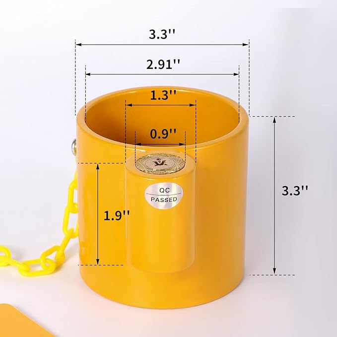 5-Wheel Solid Steel Trailer King Lock Anti-Theft, Trailer Hitch Locks with Bright Yellow Warning Label and 2 Keys, Suitable for RVs, containers, and Trailers.