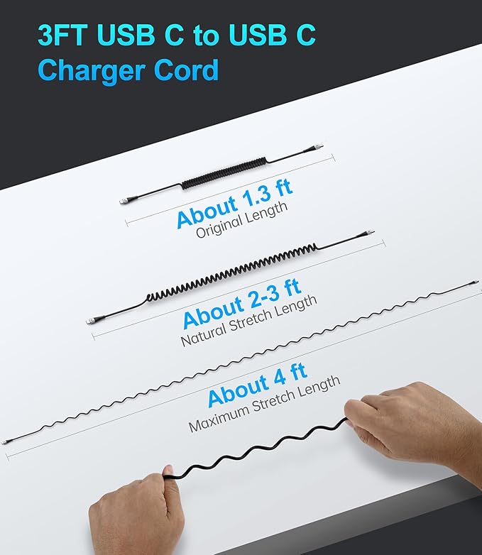 USB C to USB C Charger Cable [2-Pack 3FT], Coiled USB C Charger Cable for Car, Type C Fast Charging USBC to USBC Cable for iPhone 16/15/15 Pro/15 Plus/15 Pro Max/Samsung Galaxy S23 More USB C Devices