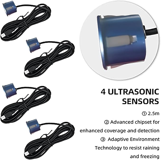 Car Reverse Backup Parking Sensor Radar System kit The LED Display with 3 Colors can Both Shows Distance Data and warn You with beep Sound Adjustable Volume Compact and Easy to Install Light Blue