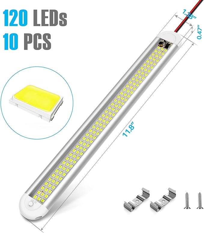 12v LED Interior Light Bar，CT CAPETRONIX 120LEDs 1500LM 8W DC 12 Volt led Strip Lights with ON/Off Switch，for Enclosed Cargo Trailer, Car RV Van Truck Lorry Camper Boat Caravan Motorhome (10Pack)