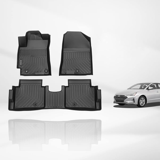 KELCSEECS® Floor Mats Custom for Hyundai Elantra 2020 2019 2018 2017 All Weather Protection TPE Heavy Duty Non-Slip Automotive Floor Liners Fits Front & 2nd Row Full Set Accessories, Black