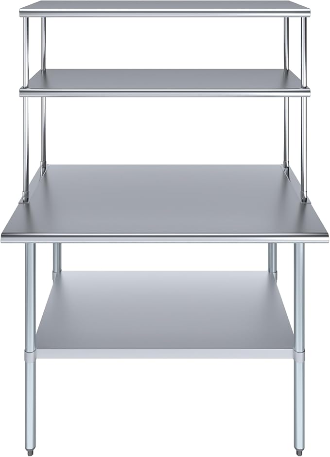 Amgood Stainless Steel Work Table Double Tier Overshelf | 30" x 48" Work Table + 18" Overshelf