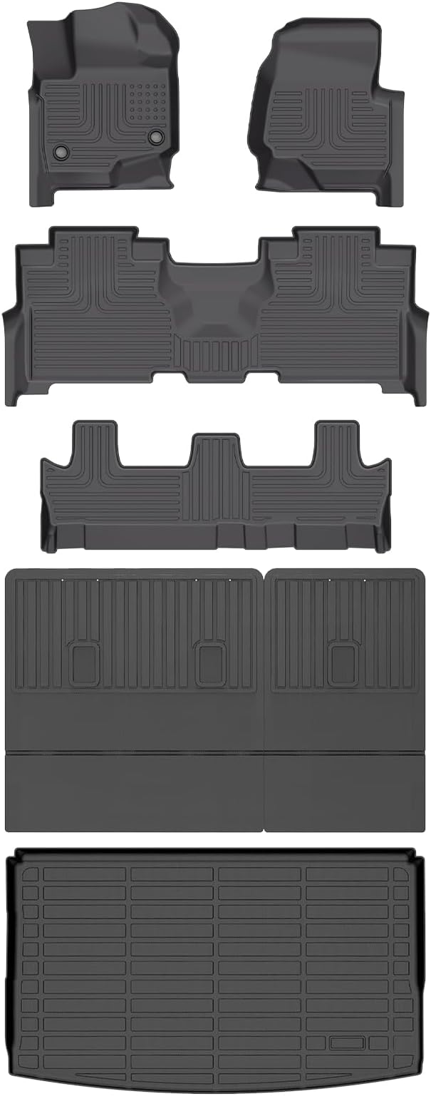 Wayhigh-All Weather Floor Mats and Cargo Mat Set Fit for Expedition Max 8 Seats 2021-2025 TPE Car Mats with Backrest Mat Waterproof Heavy Duty Rubber Floor Liners for Expedition Max Accessories