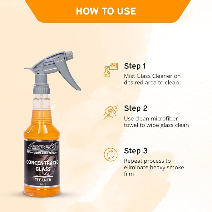 LANE'S Concentrated Auto Glass Cleaner- Window Cleaner, Windshield Cleaner- Removes Smoke Film, Fingerprints, and Smudges, Safe for All Glasses- 32 oz