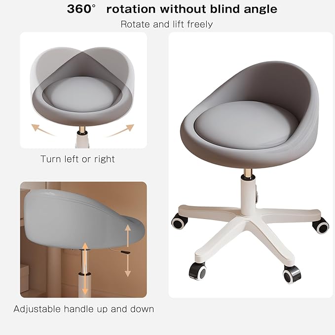 Rolling Stool Set of 4 Rolling Hydraulic Salon Stool with Low Backrest - Adjustable Swivel Chair for SPA, Shop, Salon, Massage, or Medical Office Dark Grey
