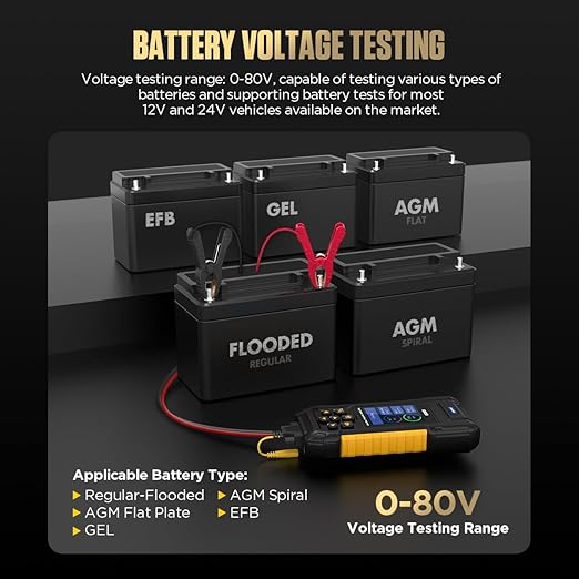 AUTOOL Car Battery Tester 12V 24V Automotive Battery Load Tester 30-2000 CCA, Battery Tester with Printer, Support Lithium Battery, Cranking & Charging & Leakage Test, Data Review Protection