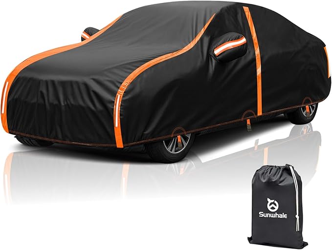 Car Cover Waterproof All Weather for Automobiles Winter Snowproof Rain UV Protection Heavy Duty Outdoor Sedan Car Cover & Car Snow Cover Universal Fit for Sedan Length Up to 194’’