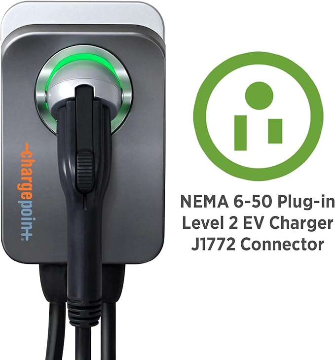 ChargePoint HomeFlex Level 2 EV Charger J1772, NEMA 6-50 Plug for Electric Car - Fast Smart Battery Power Charging at Home for Electric Automobile Vehicles