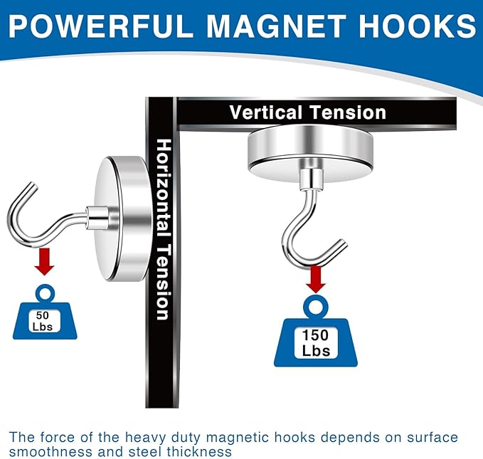 LOVIMAG Magnetic Hooks Heavy Duty, Super Stong Magnetic Hooks Neodymium Magnet Hooks for Cruise, Rare Earth Magnets with Hooks for Magnetic Hanger,Toolbox,Storage,Hanging-12 Pack
