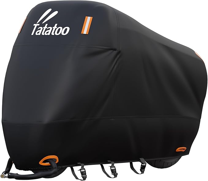 Motorcycle Cover Waterproof Outdoor, 300D Heavy Duty, UV & Rain Resistant, Windproof with 3 Buckles, Fits Most Motorcycles, Cruisers, Sportbikes, Dirt Bikes, Scooters up to 112.2"- 4XL Size