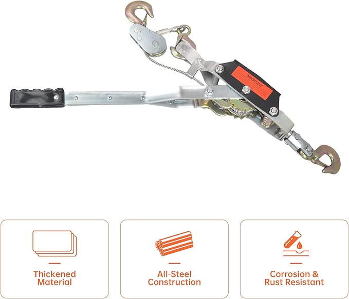 5 Ton Heavy Duty 3 Hook Steel Cable Dual Gear Power Puller Come Along Chain Winch Ratchet Tool, Automotive Hoist Hand Winch Cable Puller Stretcher Lift