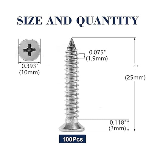 #12 x 1" Wood Screw 100Pcs 18-8 (304) Stainless Steel Screws Flat Head Phillips Fast Self Tapping Drywall Screws by SG TZH