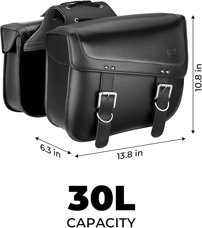 KEMIMOTO Motorcycle Saddlebags, 30L Large Capacity Saddle Bags Motorcycles, PU Leather Motorcycle Luggage Bag for Sportster Softail Dyna V-star Shadow, Universal Motorcycle Accessories, Black