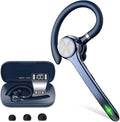 Bluetooth Headset, Wireless Bluetooth Earpiece with 500mAh Charging Case 72 Hours Talking Time Built-in Microphone for iOS Android Cell Phone, Hand-Free Headphones for Trucker, Office-Blue