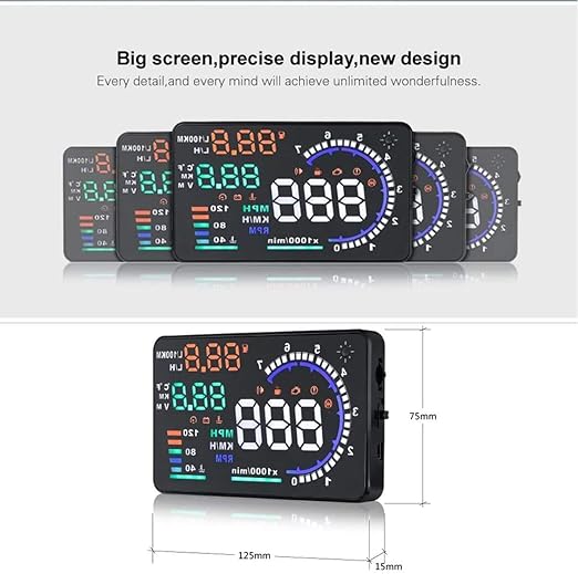 KAOLALI A8 HUD Display 5.5" Dash Screen Projector OBD2 Auto Gauge RPM MPH Speedometer Overspeed Warning Fuel Consumption Temperature Speed Heads Up Windshield Display Multiple-Color Bright for Cars