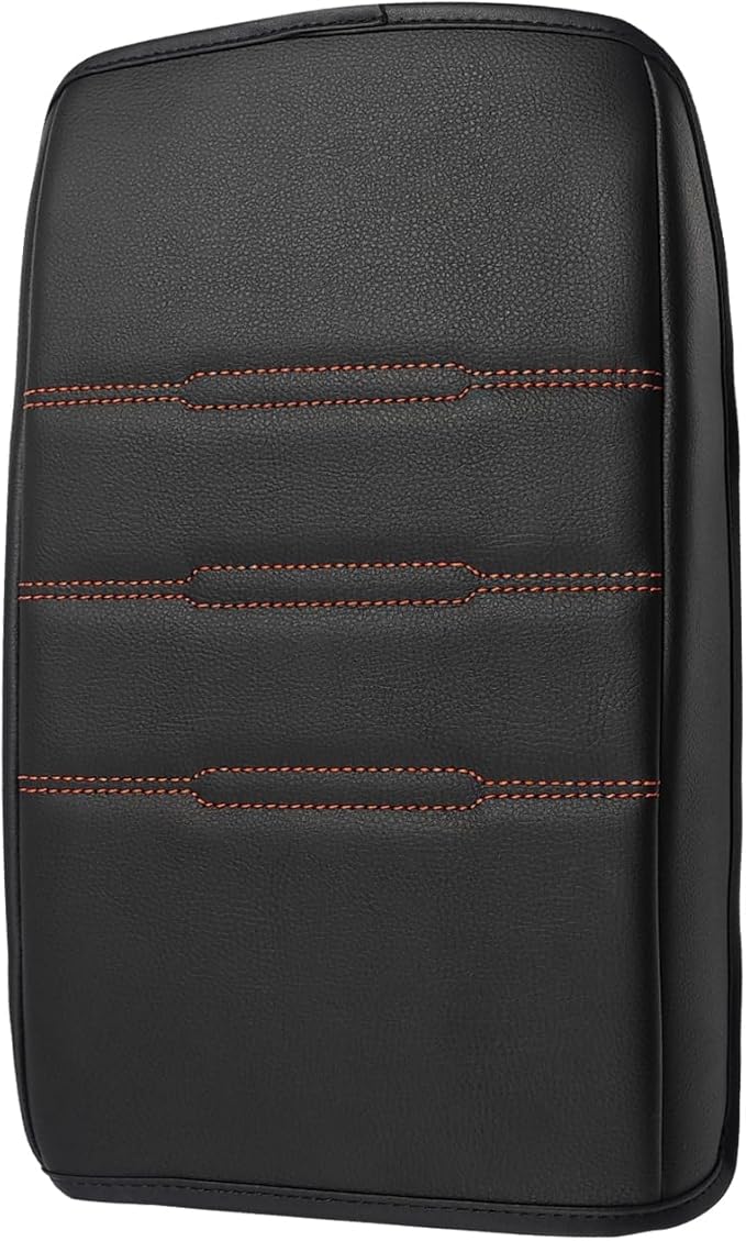Muslogy Center Console Cover Compatible with 2023+ 2025 2026 Honda CR-V Accessories CRV Hybrid LX EX EX-L Sport Touring Armrest Cover Lid Cushion Protector Vegan Leather Extra Soft(Black/Orange Trim)
