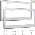 2 Pack License Plate Frames, Stainless Steel Car License Plate Cover Car Accessories with Screw Caps (Silver)