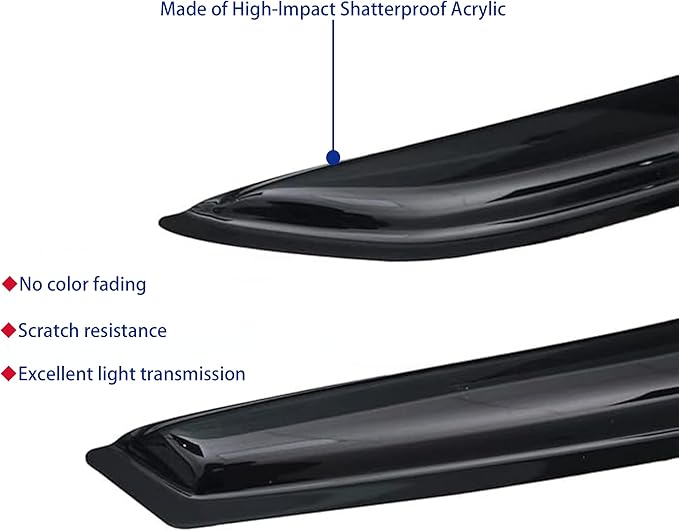 Window Visors Rain Guards fits 2016-2025 Malibu (EXCLUDES 2016 Malibu Limited), Out-Channel Window Wind Deflectors Vent Shades Accessories, Dark Smoke, 2017 2018 2019 2020 2021 2022 2023 2024