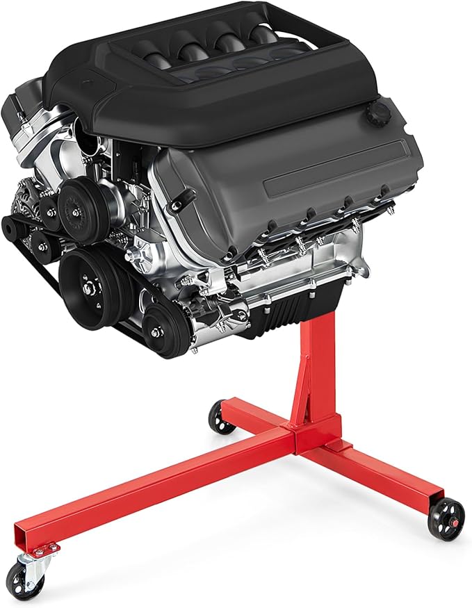 Goplus Engine Stand, 750 LBS (3/8 Ton) Motor Stand with Wheels, 360 Degree Rotating Head & Adjustable Arms, Heavy-Duty Metal Engine Holder for Garage, Auto Repair, Red