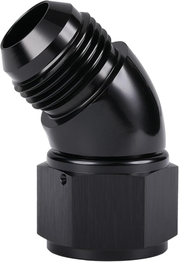 45 Degree 16AN Male to 16AN Female Swivel Full Flow Fitting Adapter Coupler Aluminum Black