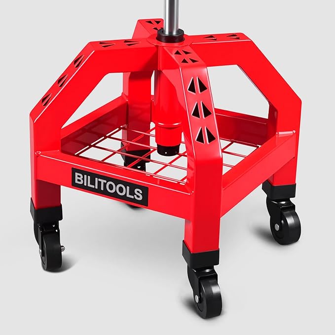 BILITOOLS Heightened Rolling Shop Stools with Wheels 26-33", Adjustable Garage Mechanic Stool Oversized Seat & Backrest, 300 LBS Shop Chair for Garage with Wheels Heavy-Duty Swivel Tool Tray Storage