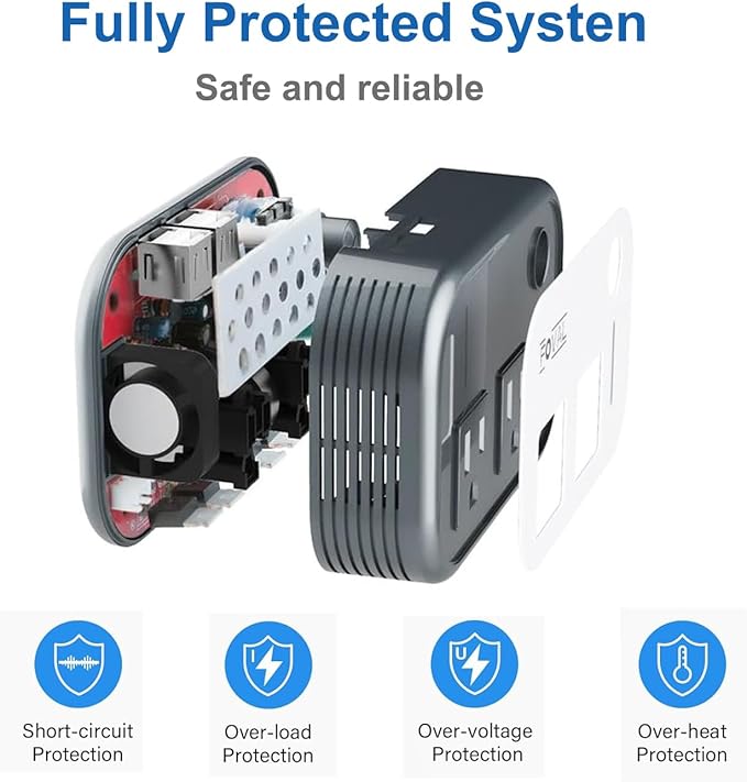 200W Car Power Inverter, FOVAL 12V DC to 110V AC Car Inverte with 4 USB Ports Car Outlet Adapter, Power Inverter for Vehicles, Car Plug Adapter Outlet for Laptop Computer Charger