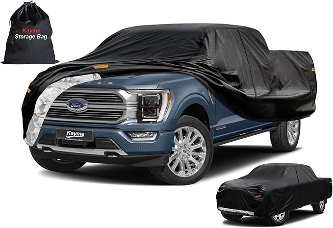 Kayme Truck Cover Custom Fit Ford F-150(1997-2025) Super Cab Short Bed. Full Exterior Heavy Duty Outdoor Pickup Truck Car Cover Waterproof All Weather.Car Tarp for Wind Sun Dust Protection.Black