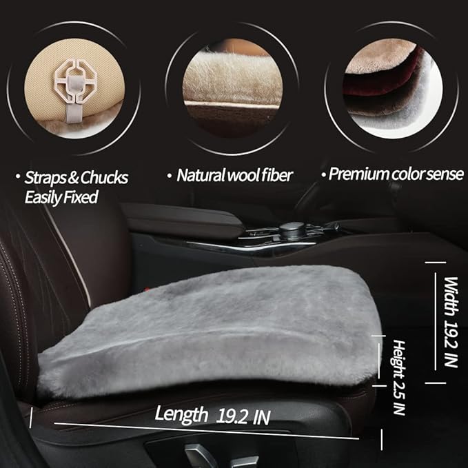 LLB Genuine Sheepskin Car Seat Cushion Seat Covers for Cars Trucks SUV Comfort Seat Protector Pad for Car Driver Seat Car Accessories for Women Office Chair Car Decor (Grey, Front Seat Cushion-1 Pc)