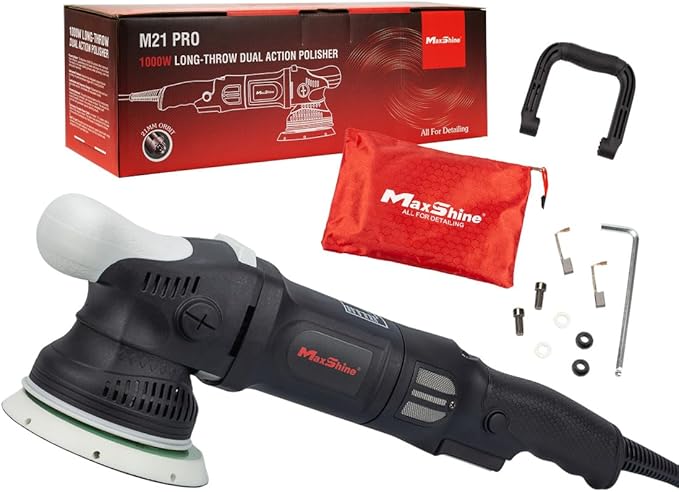 Maxshine Pro DA Polisher M21 Pro | 21mm Throw, 6" Backing Plate, 1000W, Black | Variable Speed, Ergonomic Grip, Low Vibration | Auto Detailing Buffer for Paint Correction