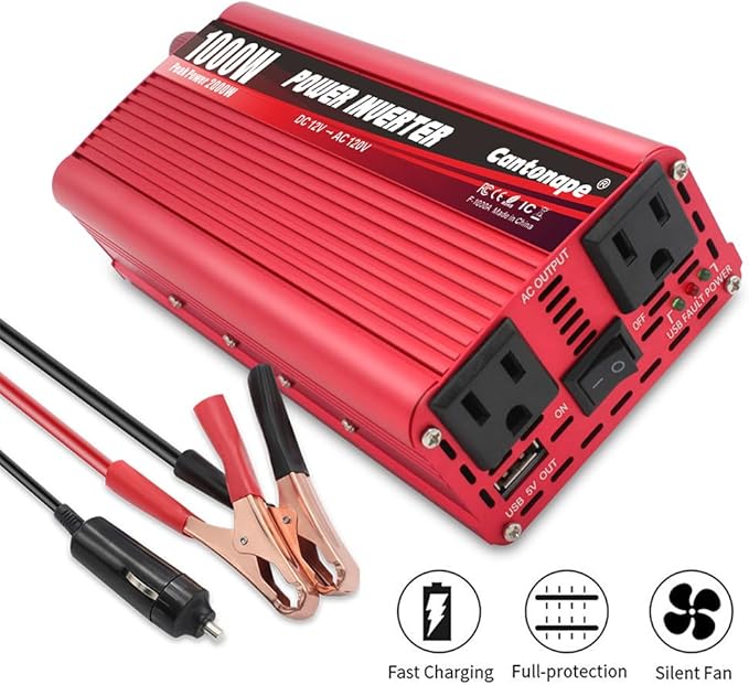 1000W/2000W(Peak) DC 12V to 110V/120V AC Power Inverter Converter with 3.1A USB Car Adapter and Cigarette Lighter for Car Home Laptop Truck