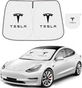300T Sunshade for Tesla Model Y Model 3, Car Accessories 2025 for Tesla, Front Window Sunshade with Organizer Bag, Gifts for Tesla Owners (Black)