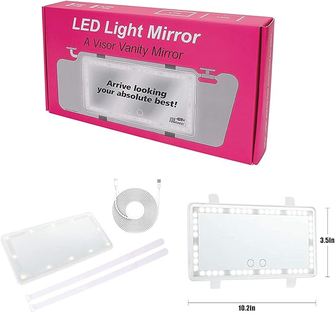 Car Sun Visor Vanity Mirror, Makeup Mirror with 3 Light Modes & 60 LEDs Rechargeable Led Light Car Mirror with Dimmable Touch Screen, Rear View Sun-Shading Travel Cosmetic (White,1 Pack）