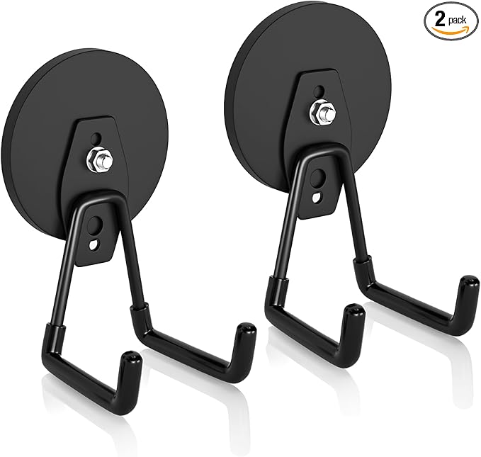ENUODA Strong Magnetic Hooks Heavy Duty 2 Pack Garage Hooks Heavy Duty Magnet Utility Hooks for Hanging Yard Tools Extension Hose Power Tools Workshop Organization Outdoor Indoor, 25Lbs