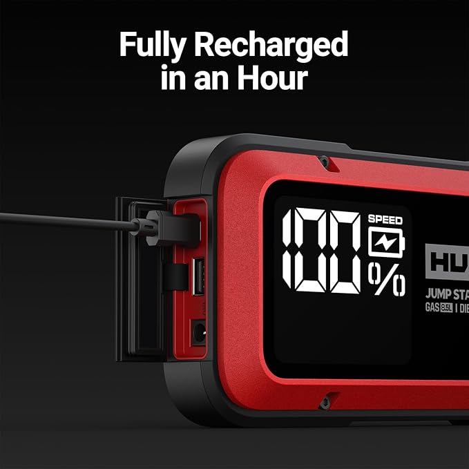 Hulkman Alpha85,Carmine Red, 2000A 74Wh Smart Jump Starter, 12V Portable Car Battery Booster with 3.3" Display, USB-C Power Pack,Includes 65W Wall Charger, Jumper Cables for up to 8.5L Gas/6.0L Diesel