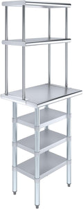 Amgood 18" x 24" Stainless Steel Work Table with 3 Shelves and 12" Wide Double Tier Overshelf | Metal Kitchen Prep Table & Shelving Combo | NSF