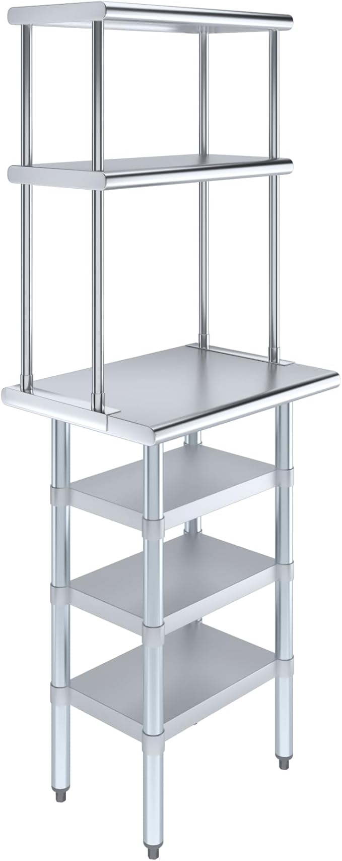 Amgood 18" x 24" Stainless Steel Work Table with 3 Shelves and 12" Wide Double Tier Overshelf | Metal Kitchen Prep Table & Shelving Combo | NSF