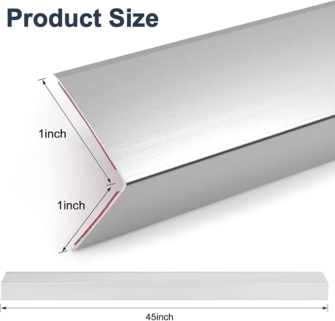 4PCS 45" Aluminum Metal Corner Protectors, Self Adhesive Corner Guards, Metal Wall Edge Protector Strip, Furniture Corner Protectors, Wall Cabinet Baseboard Decoration 45" x 1" (Silver)
