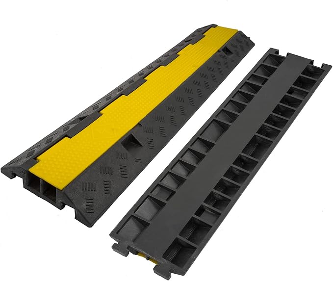 CXRCY Cable Ramp 3 Pack 2 Channel 11000lbs axle Capacity Floor Cord Cable Protector, Rubber Speed Bumps Hose Protector Ramps for Wire/Hose/Pipe Hider Driveway &Outdoor 40x10x2 inch(L x W x H)
